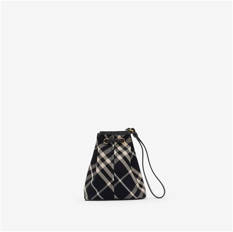 Check Drawstring Pouch in Black/calico 